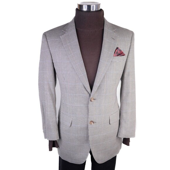 Jos A Bank Blazer Sz 40R/S Houndstooth Sports Coat Suit Jacket Wool/Silk 2Button - Picture 2 of 13